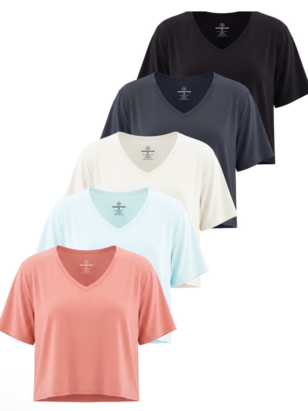 Real essentials 5-Pack V-Neck Cropped Tee Set - S